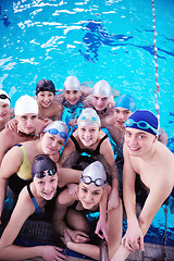 Image showing happy teen group  at swimming pool