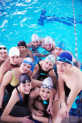 Image showing happy teen group  at swimming pool