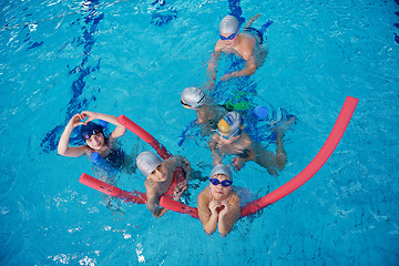 Image showing happy children group  at swimming pool