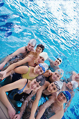 Image showing happy teen group  at swimming pool