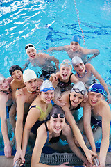 Image showing happy teen group  at swimming pool