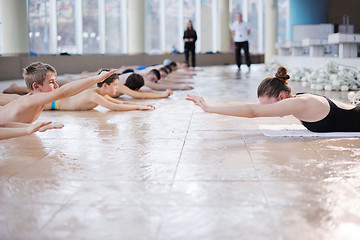 Image showing happy children group  at swimming pool