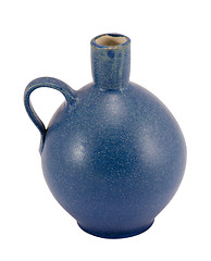 Image showing blue ceramic vase round handle small hole isolated 