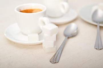 Image showing Italian espresso coffee and sugar cubes