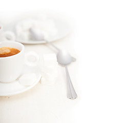 Image showing Italian espresso coffee and sugar cubes