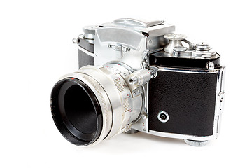 Image showing retro old vintage analog photo camera on white