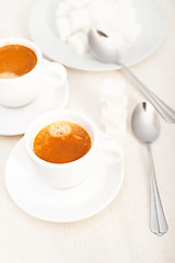 Image showing Italian espresso coffee and sugar cubes