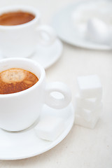 Image showing Italian espresso coffee and sugar cubes