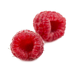 Image showing Ripe raspberry with green leaf