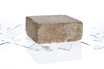 Image showing Brick with broken glass, violence concept