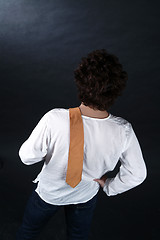 Image showing yellow tie on shoulder