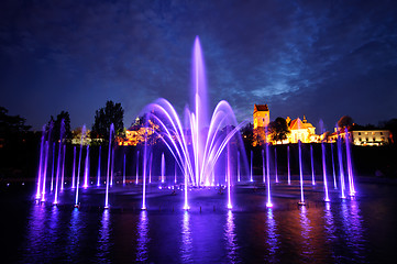 Image showing illuminated fountain at night in Warsaw. Poland