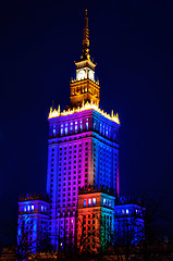 Image showing Palace of Culture and Science at night. Warsaw, Poland 