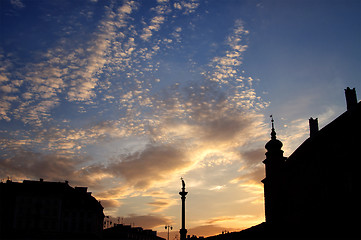 Image showing column and statue of King Sigismund III Vasa at sunset, Warsaw, Poland