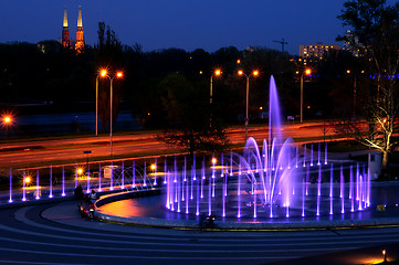 Image showing illuminated fountain at night in Warsaw. Poland