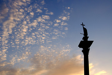 Image showing column and statue of King Sigismund III Vasa at sunset, Warsaw, Poland