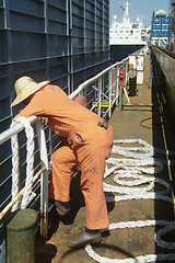 Image showing Sailor onboard a freight ship