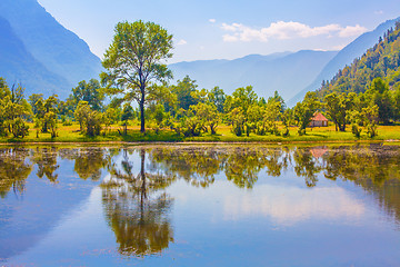 Image showing Green nature landscape with mountains