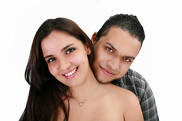 Image showing Happy smiling young latin couple isolated on white background