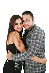 Image showing Young loving couple smiling - isolated over a white background