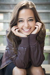 Image showing Mixed Race Young Adult Woman Portrait on Staircase