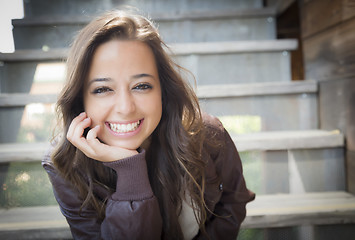 Image showing Mixed Race Young Adult Woman Portrait on Staircase