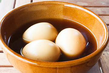 Image showing Hard-boiled eggs stew with sweet gravy