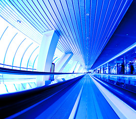 Image showing moving escalator in the office hall