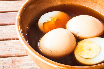 Image showing Hard-boiled eggs stew with sweet gravy