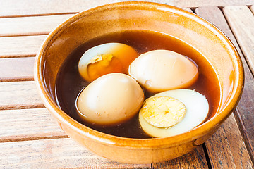 Image showing Hard-boiled eggs stew with sweet gravy