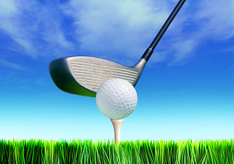Image showing golf ball on course in front of driver