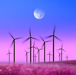 Image showing silhouette of wind turbines