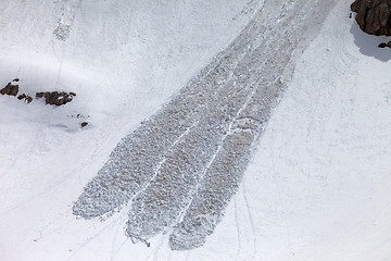 Image showing Trace of avalanche on mountains