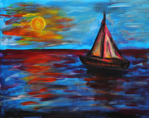 Image showing my hand painting - ship on the sea 