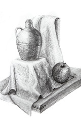 Image showing My hand drawing lesson 3 objects apple