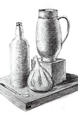 Image showing My hand drawing lesson 2 easy objects bottle, etc.