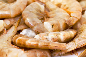 Image showing Raw headless prawns closeup