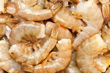 Image showing Raw headless prawns closeup