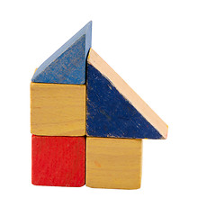 Image showing wooden toy bick composition on white 