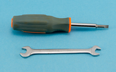 Image showing screwdriver spanner tommy wrench hand tool blue 