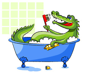 Image showing Crocodile in a bathtub