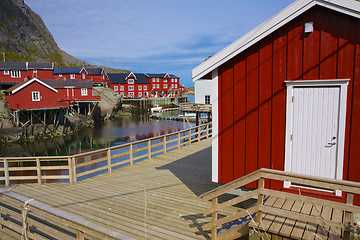 Image showing Red rorbu fishing huts