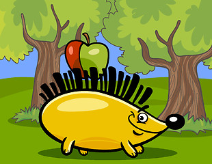 Image showing hedgehog with apple cartoon illustration