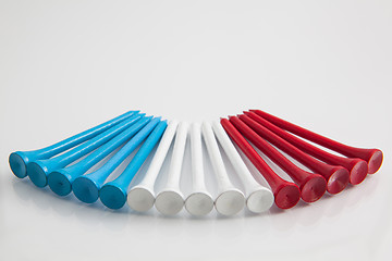 Image showing The colorful wooden golf tees 