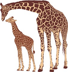 Image showing Giraffe mother with cub