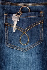 Image showing Key hanging out of back pocket of a jeans