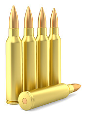 Image showing Large caliber rifle ammunition cartridges on white