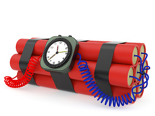 Image showing Time bomb with dynamite and clock detonator on white