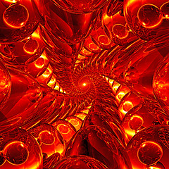 Image showing Deep tunnel of red and yellow glass balls