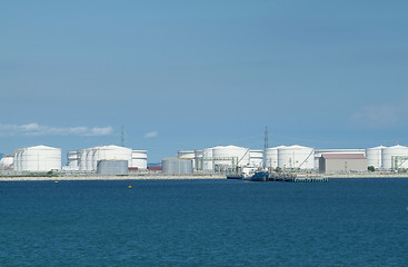 Image showing harbour with oil storage tanks